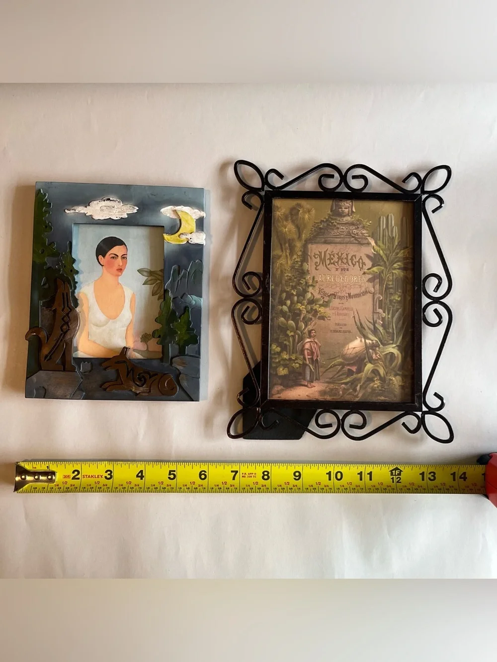 Vintage Chalkware and Metal Picture Photo Frames w/ Fine Art Prints-Set of 2